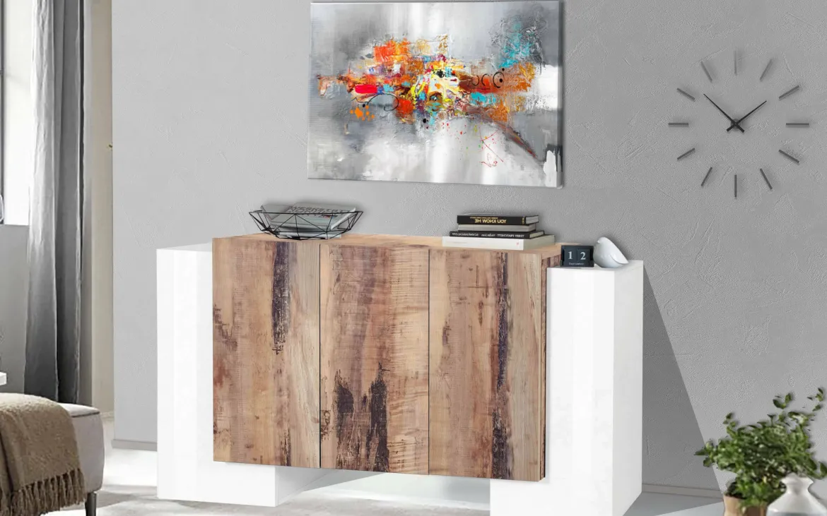Credenza bianco lucida e acero 200x40x82h cm 6 ante - Amour