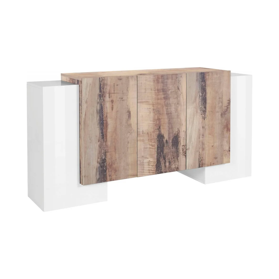 Credenza bianco lucida e acero 200x40x82h cm 6 ante - Amour