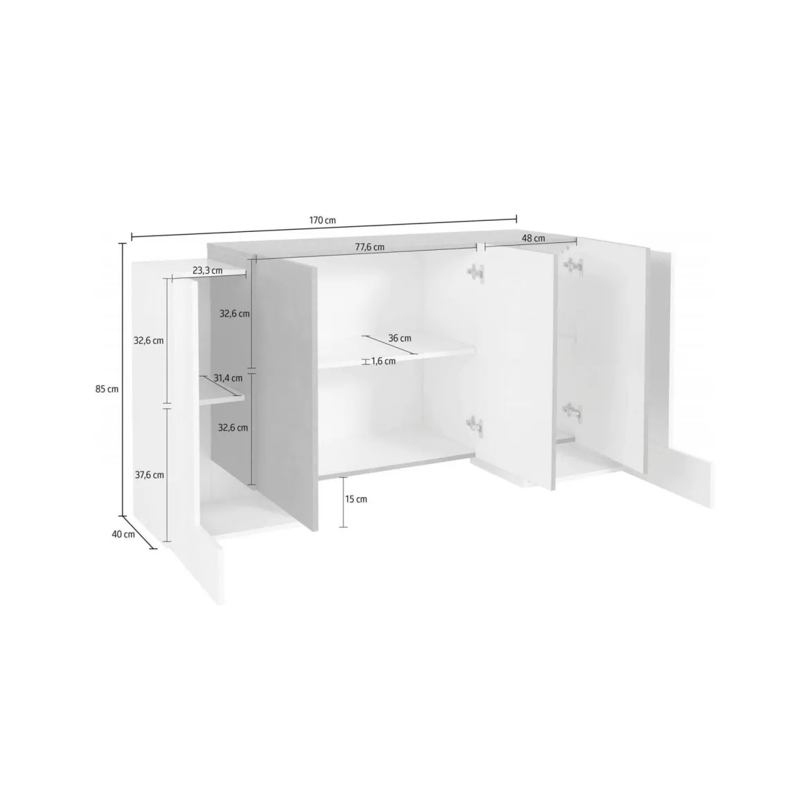 Credenza bianco lucida e acero 200x40x82h cm 6 ante - Amour