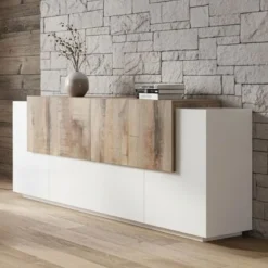 Credenza bianco lucida e acero 200x45x86h cm 7 ante - Astice