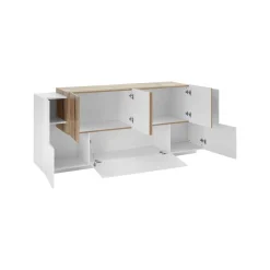Credenza bianco lucida e acero 210x40x80h cm 4 ante - Anubi