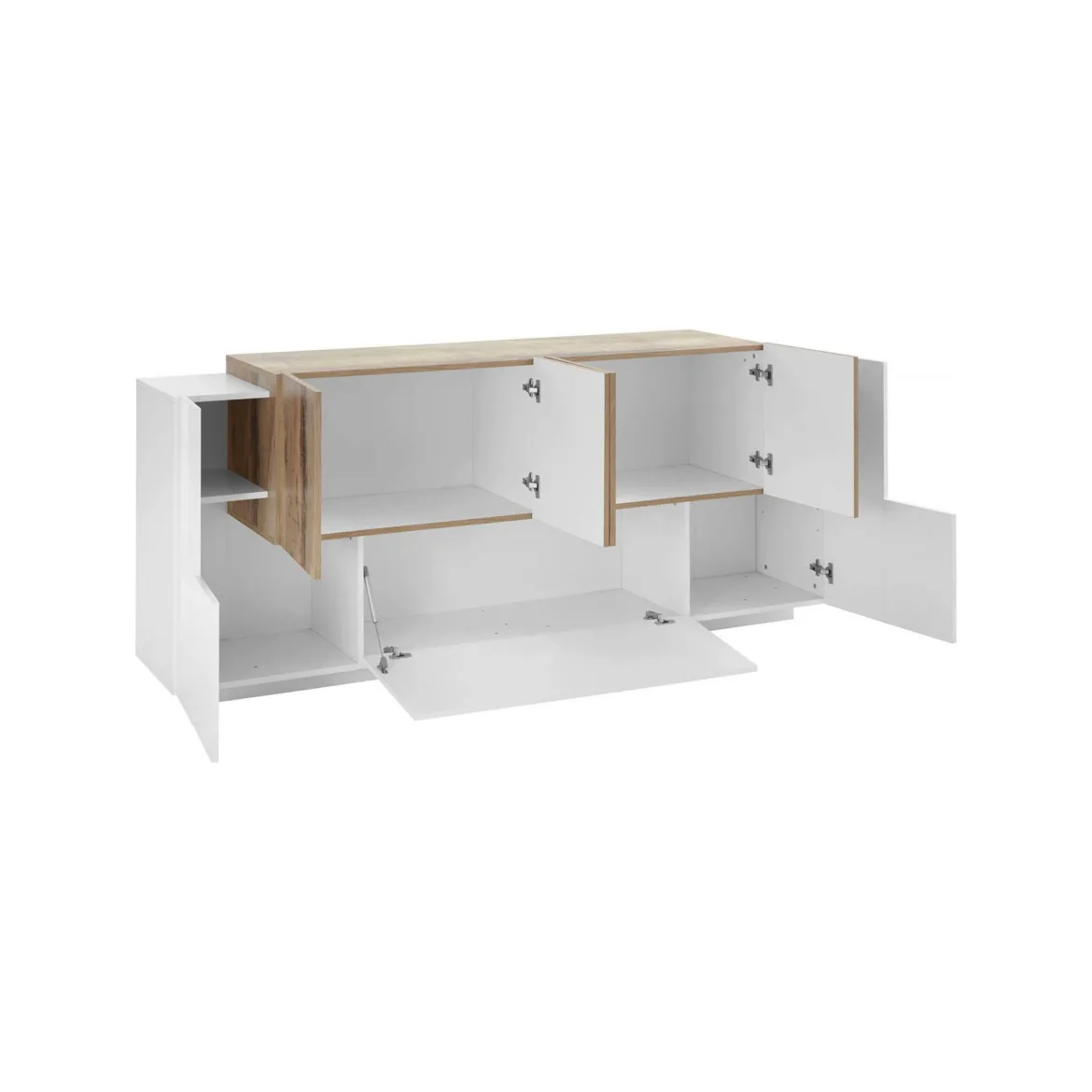 Credenza bianco lucida e acero 210x40x80h cm 4 ante - Anubi