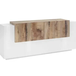 Credenza bianco lucida e acero 210x40x80h cm 4 ante - Anubi