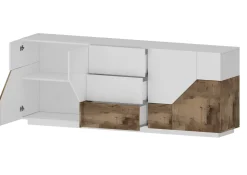 Credenza bianco lucida e acero 220x45x86h cm 5 ante e 2 cassetti - Akirum