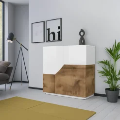 Credenza bianco lucida e acero 79x43x86h cm 2 ante - Amento