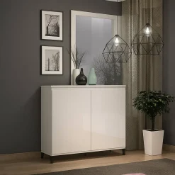 Credenza bianco lucida e antracite 100x40x110h cm 2 ante - Iwao