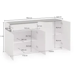 Credenza bianco lucida e antracite 180x38x92h cm 3 ante e 4 cassetti - Baveno