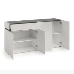 Credenza bianco lucida e antracite 180x38x92h cm 3 ante e 4 cassetti - Baveno