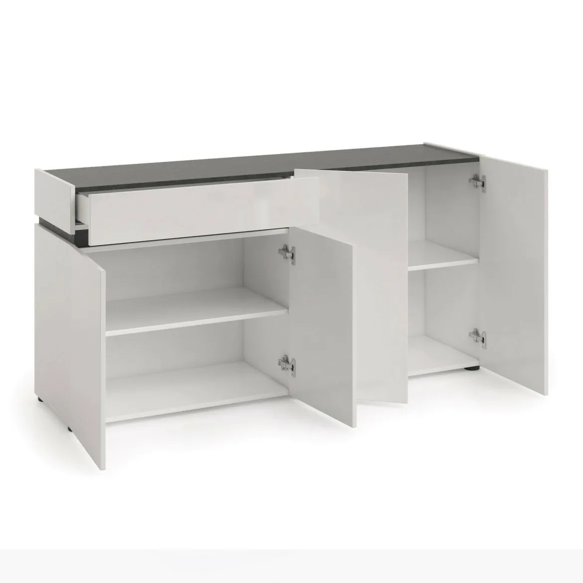 Credenza bianco lucida e antracite 180x38x92h cm 3 ante e 4 cassetti - Baveno
