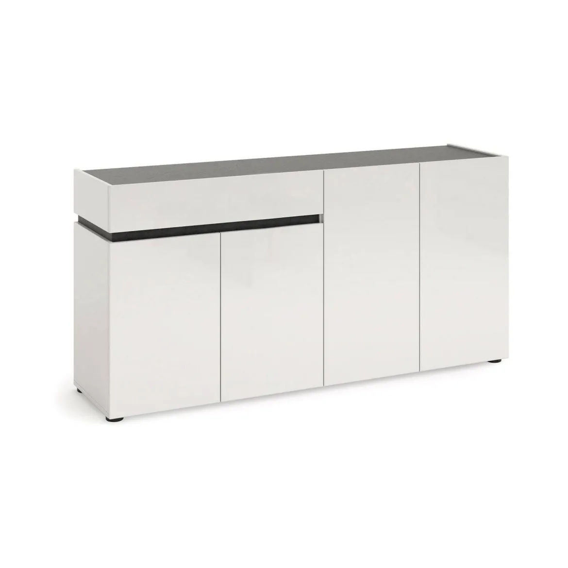 Credenza bianco lucida e antracite 180x38x92h cm 3 ante e 4 cassetti - Baveno