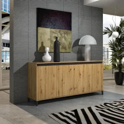 Credenza bianco lucida e antracite 184x40x84h cm 4 ante - Basiano