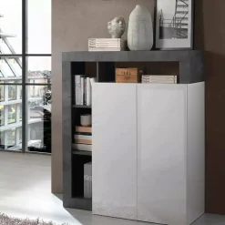 Credenza bianco lucida e ardesia 108x42x127h cm 2 ante - Smeraldo