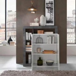 Credenza bianco lucida e ardesia 108x42x93h cm 2 ante - Atlantica