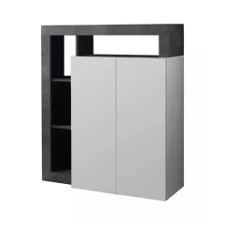 Credenza bianco lucida e ardesia 108x42x127h cm 2 ante - Smeraldo