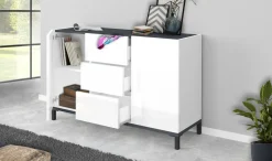 Credenza bianco lucida e ardesia 120x40x82h cm 3 ante e 1 cassetto - Albatross