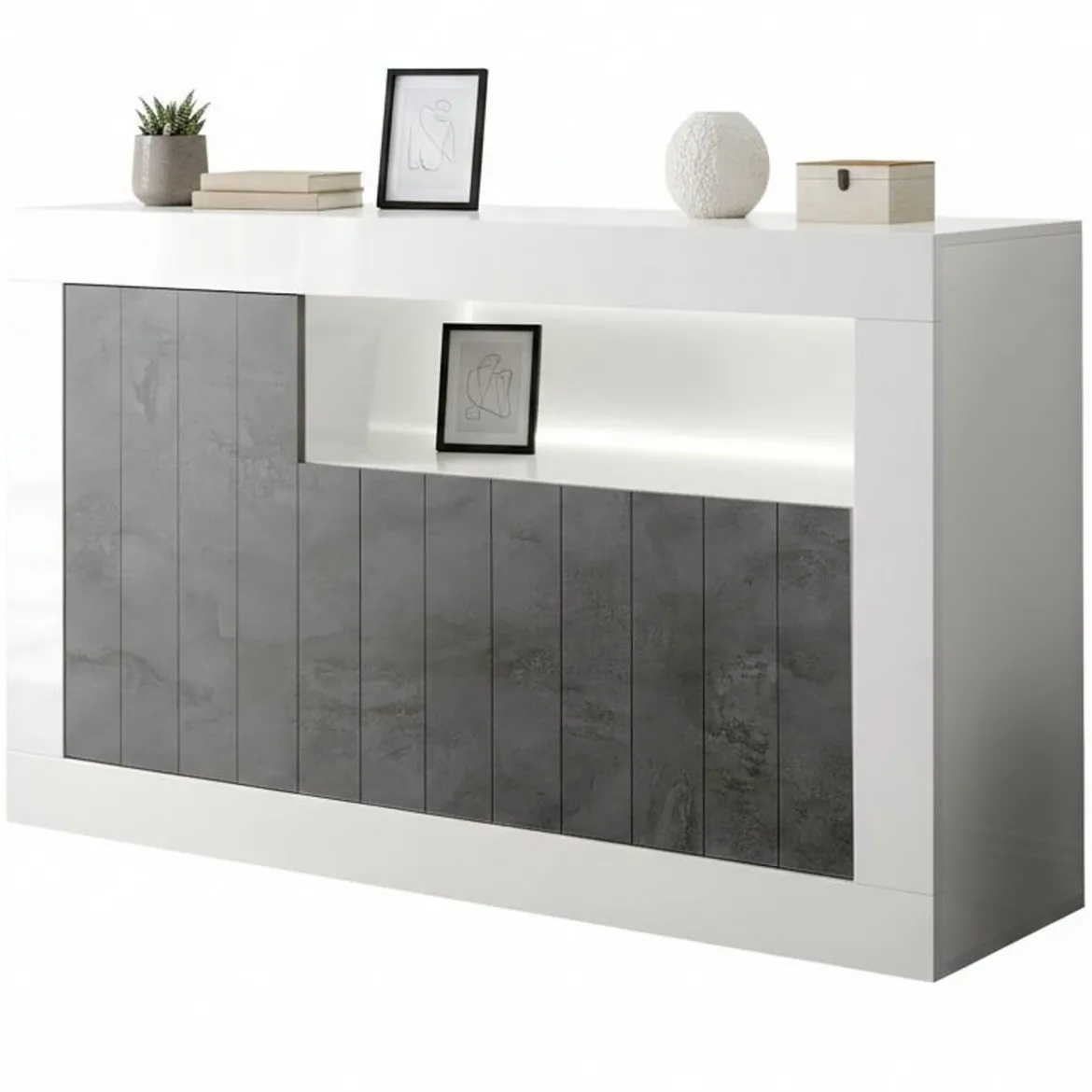 Credenza bianco lucida e ardesia 138x42x86h cm 3 ante - Dolphin
