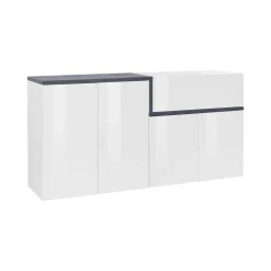 Credenza bianco lucida e ardesia 160x40x80h cm 4 ante e 1 cassetto - Ashy