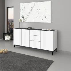 Credenza bianco lucida e ardesia 160x40x82h cm 4 ante - Ashley