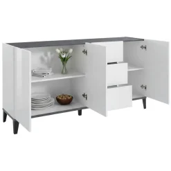 Credenza bianco lucida e ardesia 160x40x82h cm 4 ante - Ashley