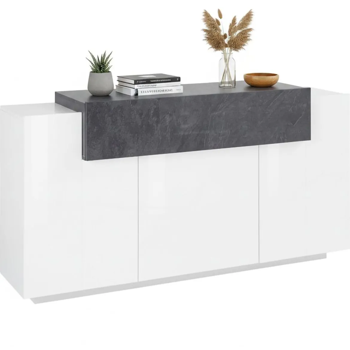 Credenza bianco lucida e ardesia 160x45x85h cm 4 ante - Aschly