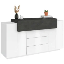 Credenza bianco lucida e ardesia 160x45x86h cm 3 ante e 3 cassetti - Arbon