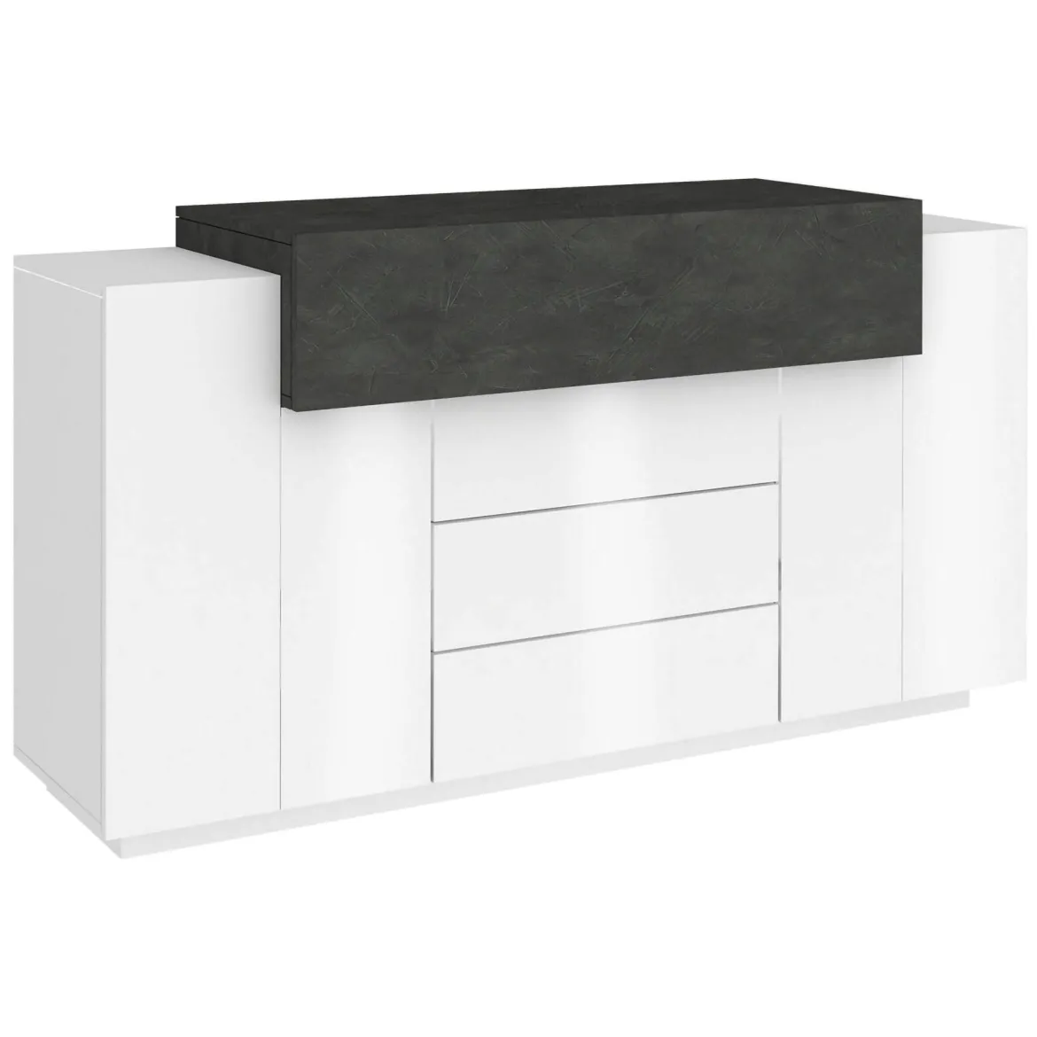 Credenza bianco lucida e ardesia 160x45x86h cm 3 ante e 3 cassetti - Arbon
