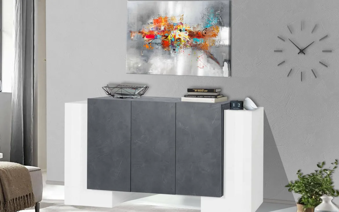 Credenza bianco lucida e ardesia 200x40x82h cm 6 ante - Amour