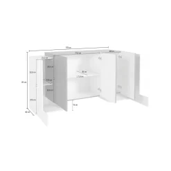 Credenza bianco lucida e ardesia 200x40x82h cm 6 ante - Amour