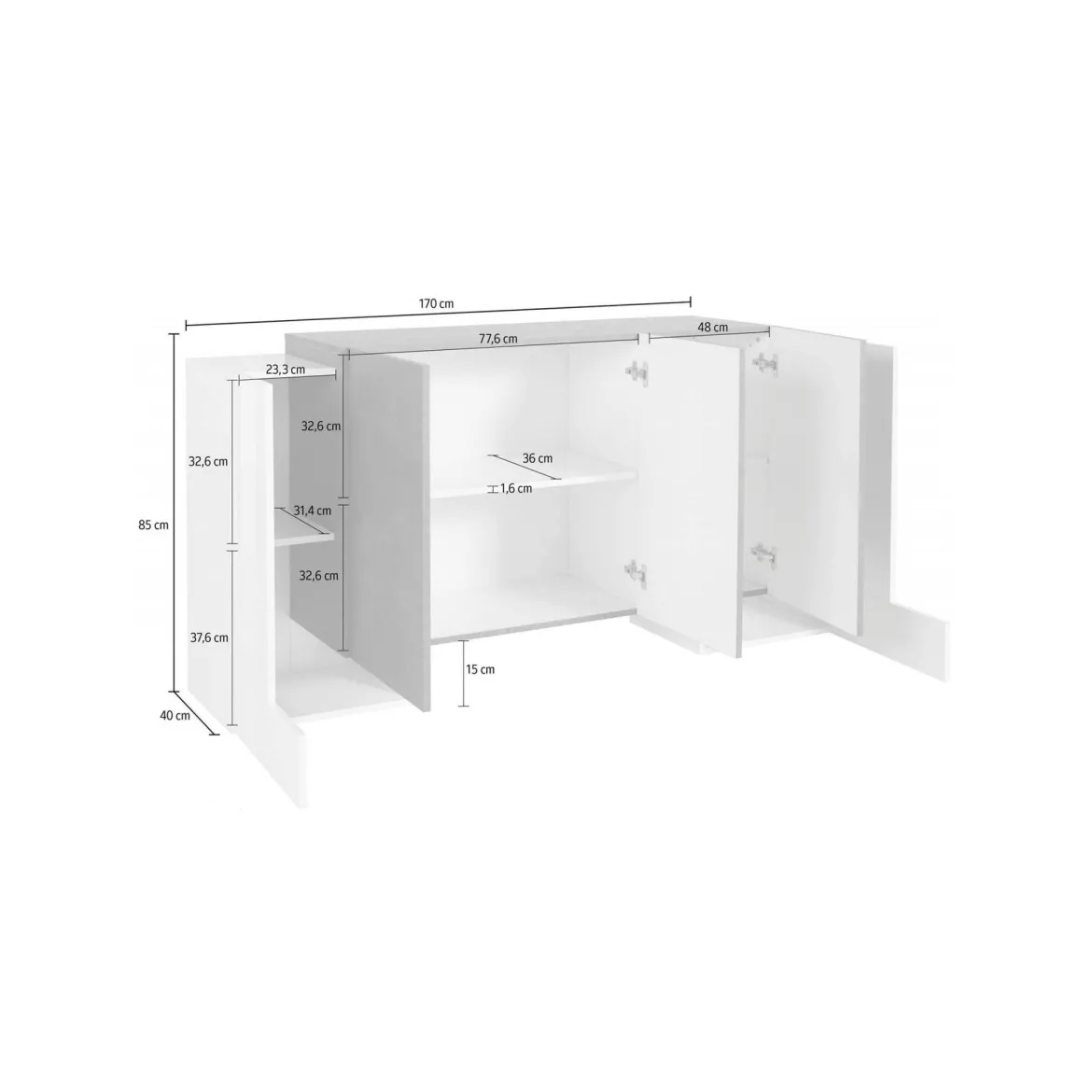 Credenza bianco lucida e ardesia 200x40x82h cm 6 ante - Amour