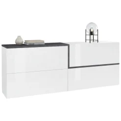 Credenza bianco lucida e ardesia 210x40x80h cm 4 ante - Anubi