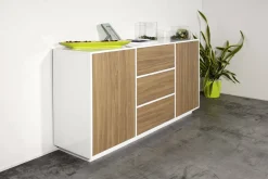 Credenza bianco lucida e noce 160x41x86h cm 2 ante e 3 cassetti - Aysha