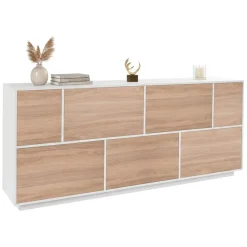 Credenza bianco lucida e noce 200x41x86h cm 7 ante - Clinoumite