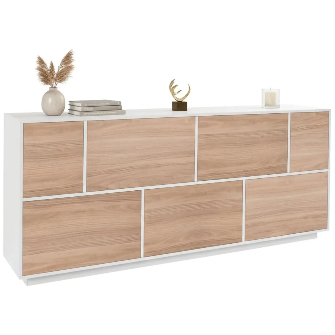 Credenza bianco lucida e noce 220x41x86h cm 4 ante e 3 cassetti - Arrachis