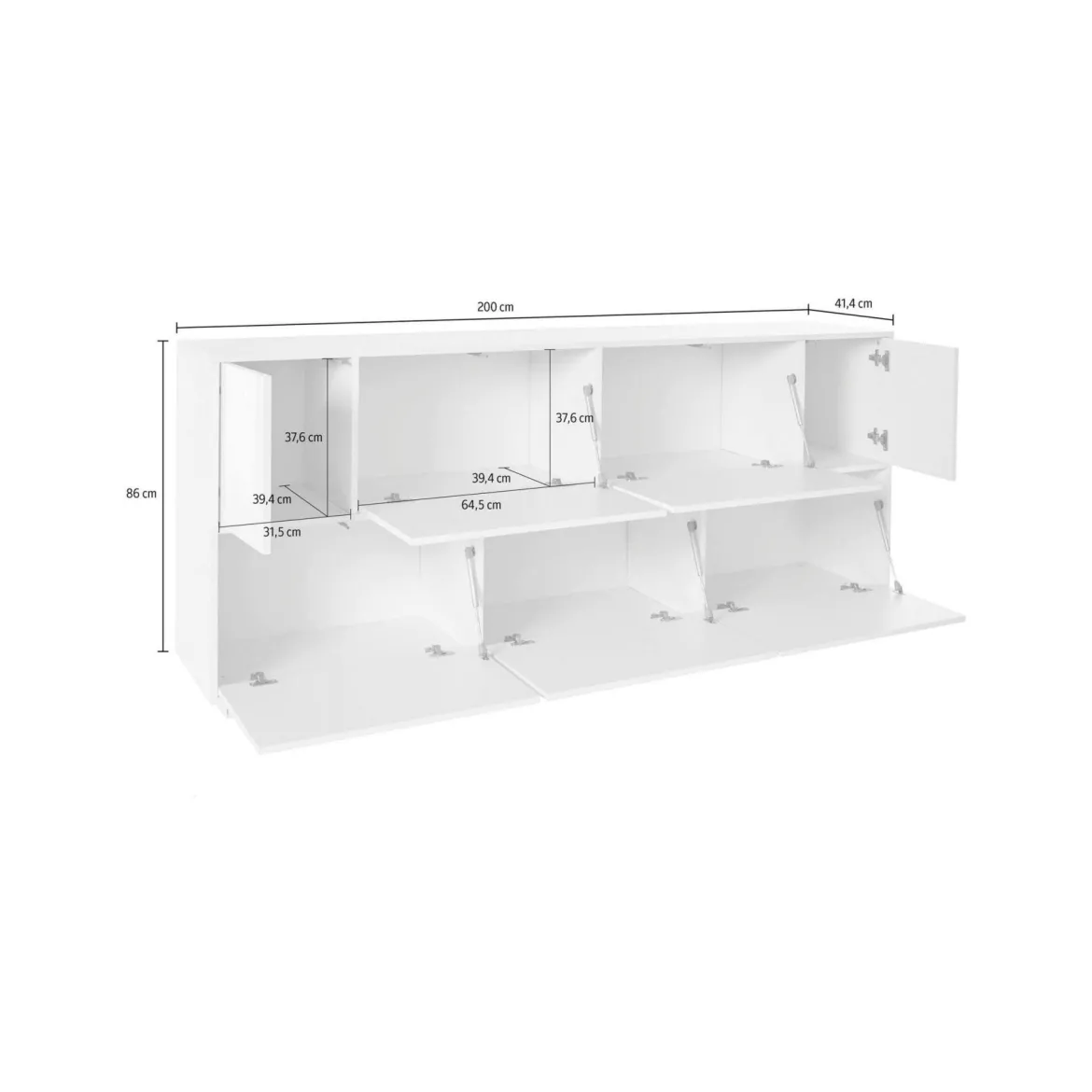 Credenza bianco lucida e noce 220x41x86h cm 4 ante e 3 cassetti - Arrachis