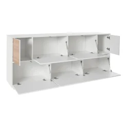 Credenza bianco lucida e noce 220x41x86h cm 4 ante e 3 cassetti - Arrachis
