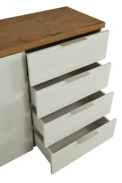 Credenza bianco lucida e rovere 120x43x89h cm 1 anta e 4 cassetti - Bagwis