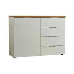 Credenza bianco lucida e rovere 120x43x89h cm 1 anta e 4 cassetti - Bagwis