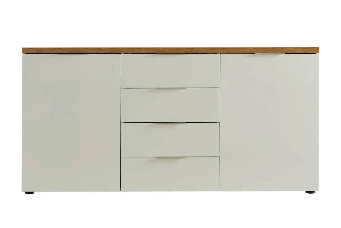 Credenza bianco lucida e rovere 180x43x89h cm 2 ante e 4 cassetti - Satriano