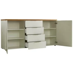 Credenza bianco lucida e rovere 180x43x89h cm 2 ante e 4 cassetti - Satriano