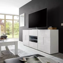Credenza bianco lucida 181x43x84h cm 2 ante e 2 cassetti - Zerba
