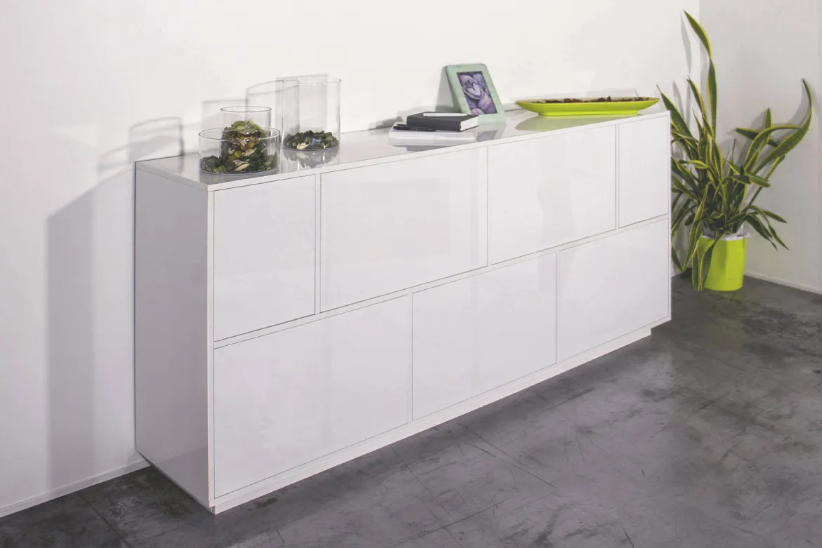 Credenza bianco lucida 200x43x86h cm 4 ante - Ania