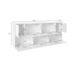 Credenza bianco lucida 200x43x86h cm 4 ante - Ania