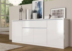 Credenza bianco lucida 210x45x85h cm 4 ante e 3 cassetti - Alchemy