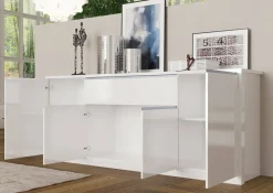 Credenza bianco lucida 210x45x85h cm 4 ante e 3 cassetti - Alchemy