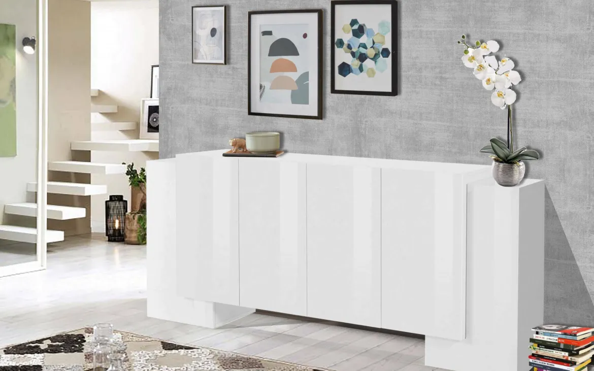 Credenza bianco lucida 210x45x85h cm 6 ante - Hades