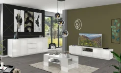 Credenza bianco lucida 220x41x86h cm 4 ante e 3 cassetti - Arrachis