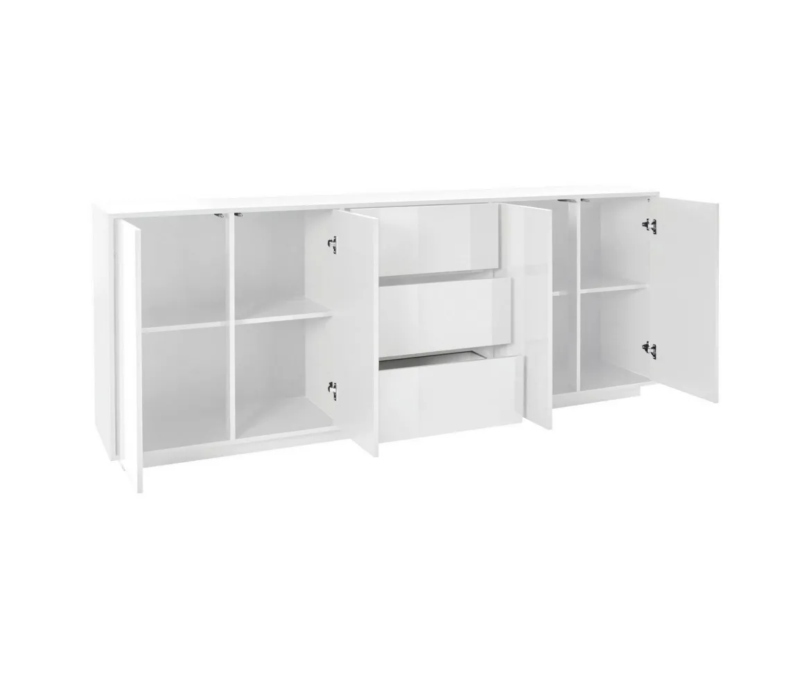Credenza bianco lucida 220x41x86h cm 4 ante e 3 cassetti - Arrachis