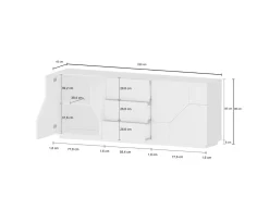 Credenza bianco lucida 220x43x86h cm 4 ante e 3 cassetti - Almira