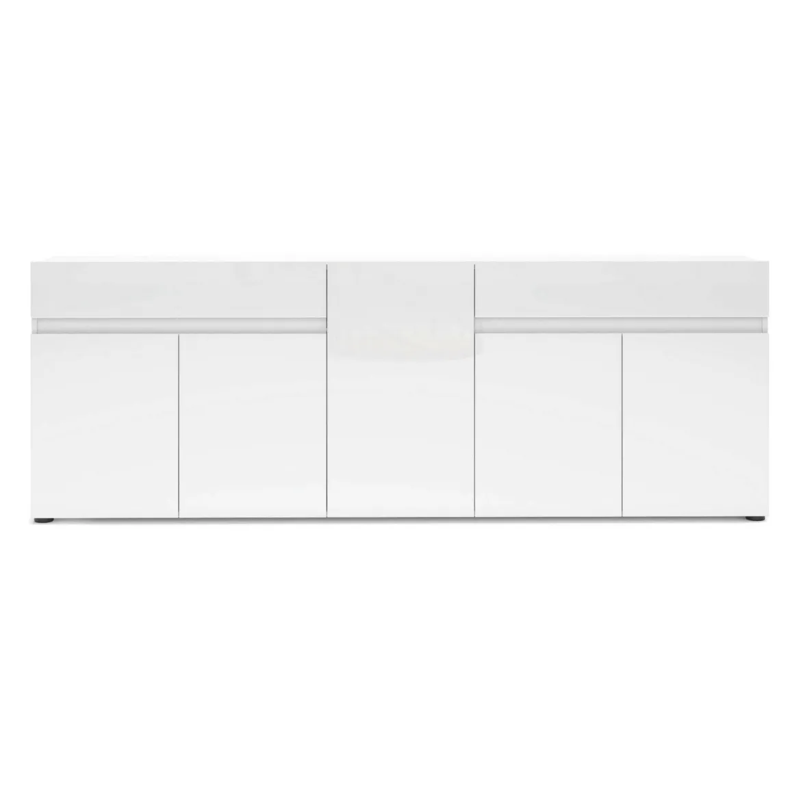 Credenza bianco lucida 225x38x79h cm 5 ante e 2 cassetti - Elenia