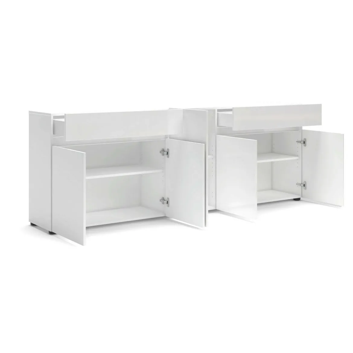 Credenza bianco lucida 225x38x79h cm 5 ante e 2 cassetti - Elenia